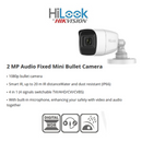 **System with AUDIO** HiLook by Hikvision 4ch Turbo HD kit - DVR - 4 x HD1080P Cameras with audio - 20M Night vision - 500GB HD - 100m Cable