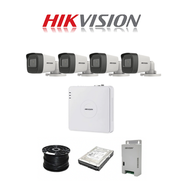 HikVision 4 Ch Turbo HD Kit - Embedded DVR - 4 x HD1080P Camera - 20M Night vision - 500GB HD - 100m Cable