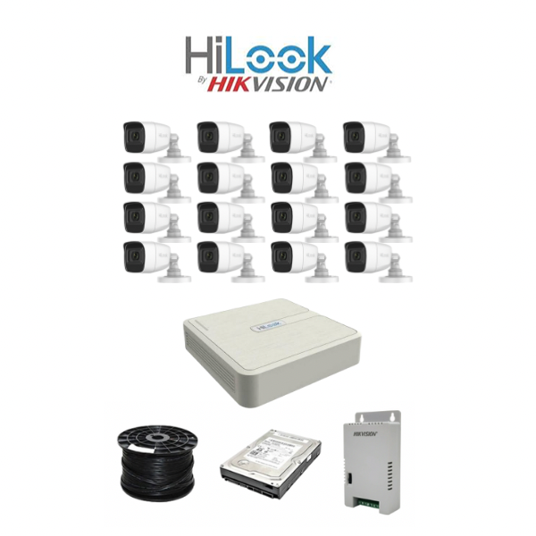 ** System with Audio ** HiLook by Hikvision 16ch Turbo HD kit - DVR - 16 x HD1080P Camera - 20M Night vision - Audio - 1TB HD - 100m Cable