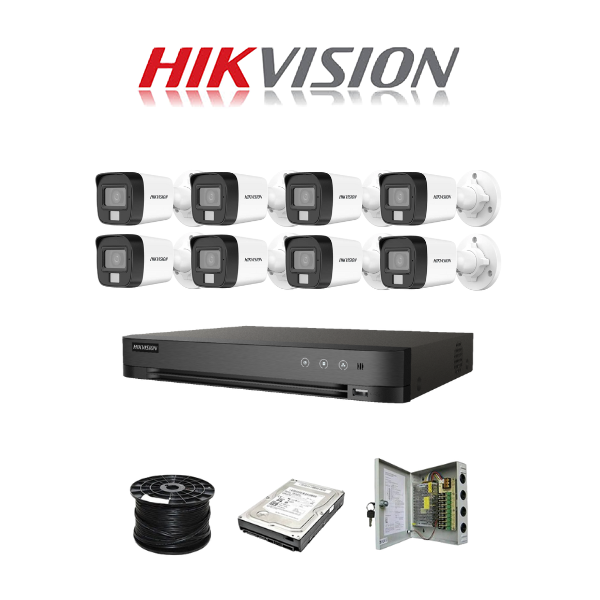 Hikvision 8ch 5MP Turbo HD kit - HD DVR up to 5MP - 8 x NEW! 3K 5MP Smart Hybrid Light Audio Camera - 1TB HDD - 100m Cable - 30m Night vision