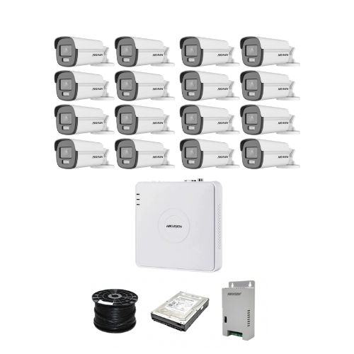 Hikvision 16ch Turbo HD Kit - HD DVR - 16 x 1080p ColorVu cameras - 40m Full colour night vision - 1TB HDD - 100m Cable