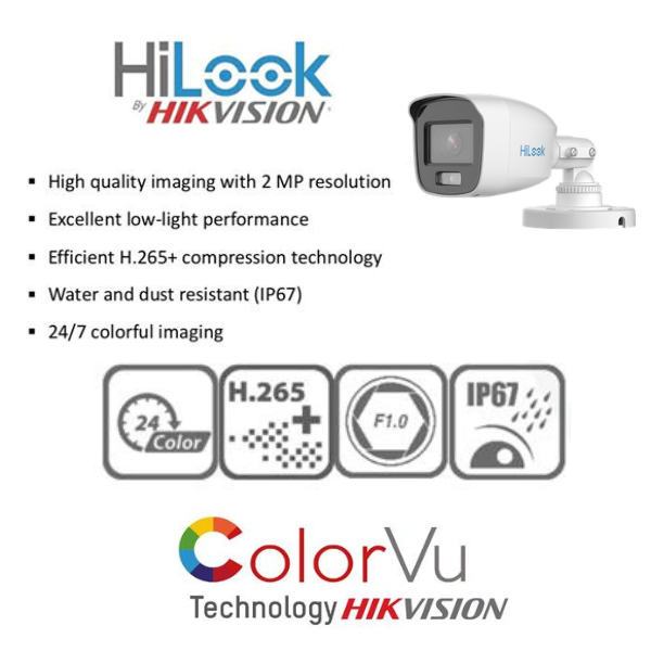 NEW! Colour Night vision -AUDIO- Hilook by Hikvision 16ch Turbo HD kit -16 x 1080p ColorVu cameras - 20m Full colour night vision - 1TB HDD - 100m Cable