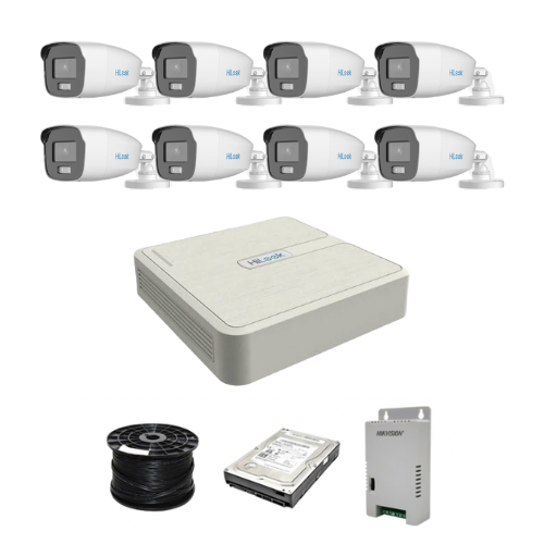 Colour Night vision - Hilook by Hikvision 8ch Turbo HD kit - 8 x 1080p ColorVu cameras - 40m Full colour night vision - 500GB HDD - 100m Cable