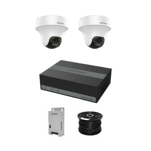 HikVision 4 Ch Turbo HD Kit - NEW 4ch eDVR - 2 x HD1080P Pan Tilt Colorvu & Audio Indoor Camera - 20M Night vision - 330GB - 100m Cable