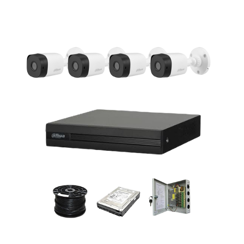 Dahua 4ch HDCVI kit - Pentra-Brid XVR - 4 x 1080P cameras - 20m Night vision - 500GB HDD - 100m cable