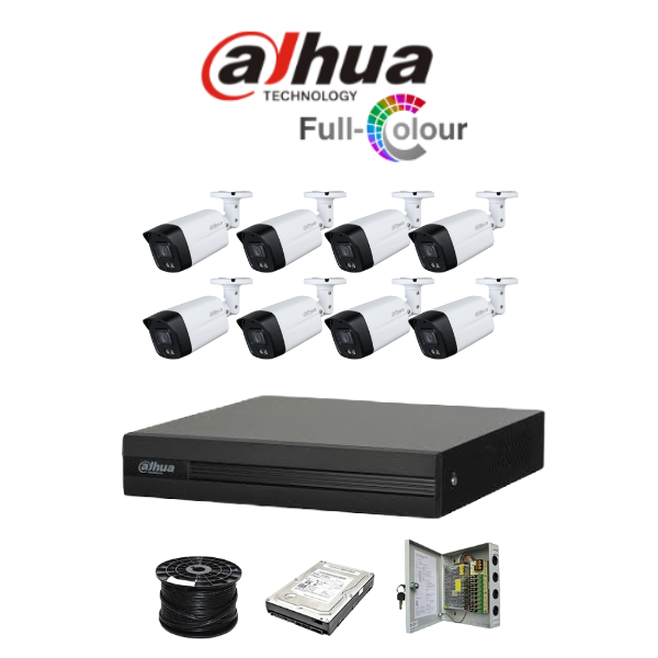 Dahua 8ch Full-Color HD Kit - HD DVR _ 8 x 1080p Full-Color cameras - 40m Full colour night vision - 1TB HDD - 100m Cable