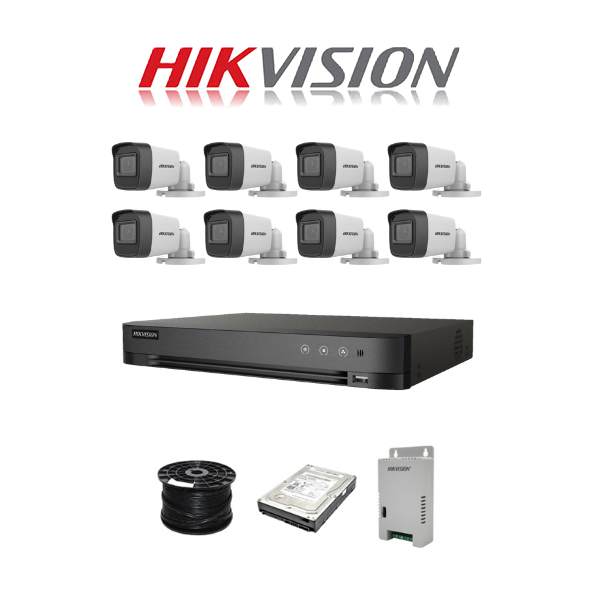 HikVision 8 Ch Turbo HD Kit - Acusense DVR up to 4MP - 8 x HD1080P Camera - 20M Night vision - 1TB HD - 100m Cable