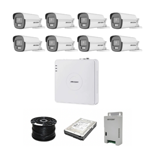 Hikvision 8ch Turbo HD Kit - HD DVR - 8 x 1080p ColorVu cameras - 40m Full colour night vision - 1TB HDD - 100m Cable