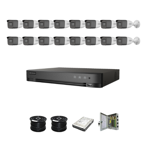 HikVision 16Ch Turbo HD Kit - Embedded DVR - 16 x Vari Focul HD1080P Camera - 40M Night vision - 2TB HD - 200m Cable