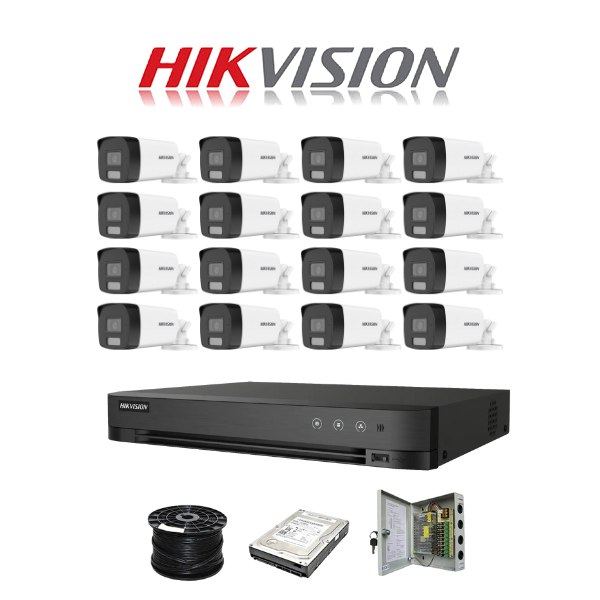 Hikvision 16ch 5MP Turbo HD kit - HD DVR - 16 x 3K 5MP Smart Hybrid Light Audio Camera - 2TB HDD - 100m Cable - 40m Night vision