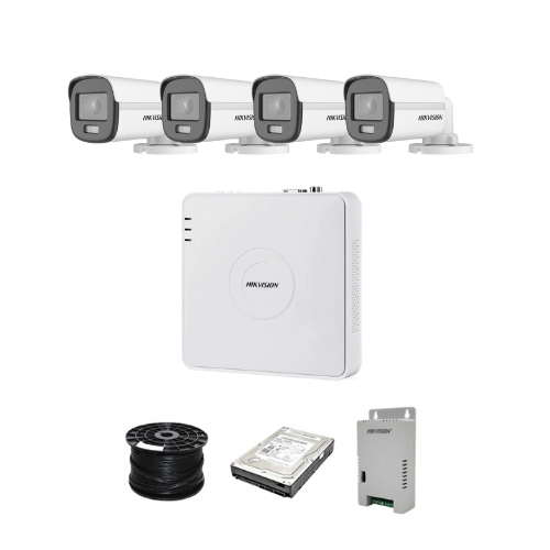 Hikvision 4 Channel 1080p 20M ColorVu Kit With Audio SMART HYBRID Cameras | 500GB | 100M RG59