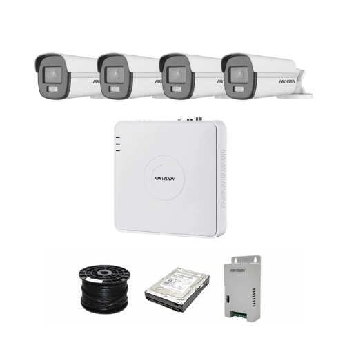 Hikvision 4ch Turbo HD Kit - HD DVR _ 4 x 1080p ColorVu SMART HYBRID cameras - 40m Full colour night vision - 500GB HDD - 100m Cable