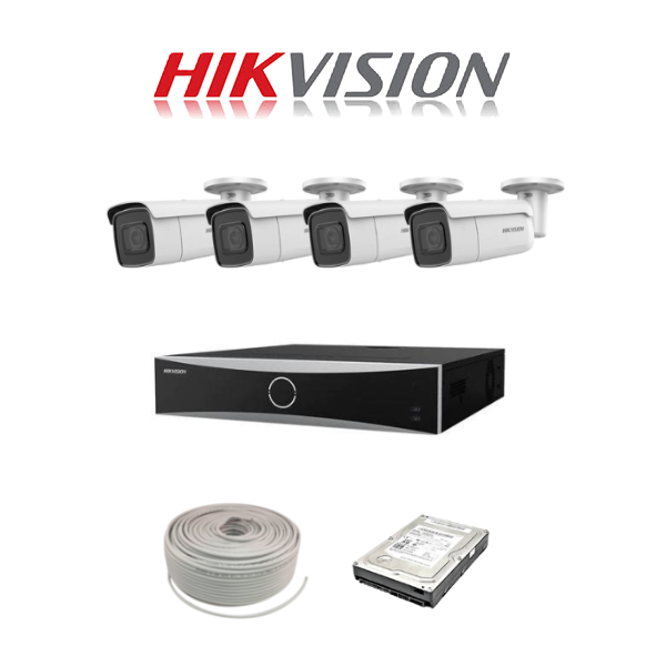 Hikvision ACUSENSE 4MP IP camera kit - 16ch 4K NVR - 4 x 4MP IP cameras - 1TB HDD - 100M cable - 80M Night vision