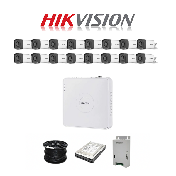 HikVision 16 Ch Turbo HD Kit - Embedded DVR - 16 x HD1080P Camera - 40M Night vision - 1TB HD - 200m Cable