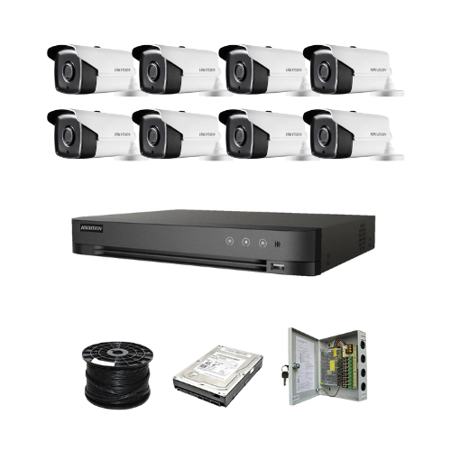 Hikvision 8ch 5MP Turbo HD kit - HD DVR - 8 x HD 5MP cameras - 1TB HDD - 100m Cable - 30m Night vision