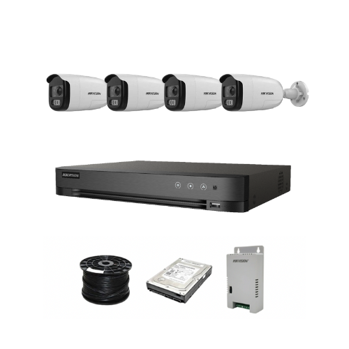 HikVision Acusense 4 Ch Colorvu HD Kit with Audio- HD DVR - 4 x HD1080P ColorVU Cameras - 40M Full Colour Night vision - 500GB HD - 100m Cable