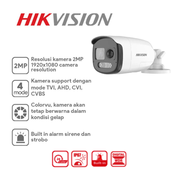 HikVision Acusense 8 Ch ColorVU HD Kit with Audio - HD DVR - 8 x HD1080P ColorVU Cameras - 40M Full Colour Night vision - 1TB HD - 100m Cable