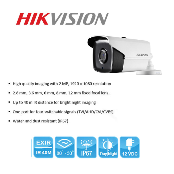 HikVision 16 Ch Turbo HD Kit - Embedded DVR - 16 x HD1080P Camera - 80M Night vision - 2TB HD - 200m Cable