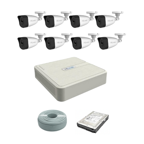 HiLook by Hikvision 2MP IP camera kit - 8ch NVR with 8 POE - 8 x 2MP IP cameras 30m IR - 2TB HDD - 200m Cat5 cable