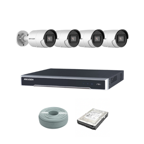 Hikvision 4MP IP camera kit - 8ch 4K NVR - 4 x 4MP AcuSense IP cameras - 1TB HDD - 100M cable - 40M Night vision