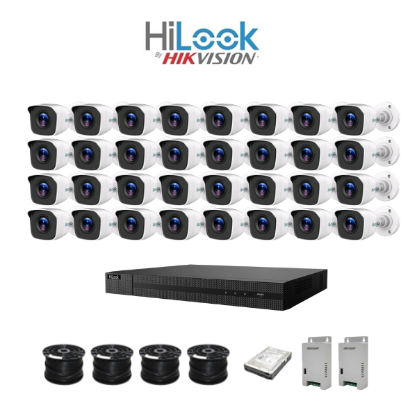 HiLook by HikVision 32 Ch Turbo HD Kit - Embedded DVR - 32 x HD1080P Camera - 20m IR - 2TB HD - 400m Cable