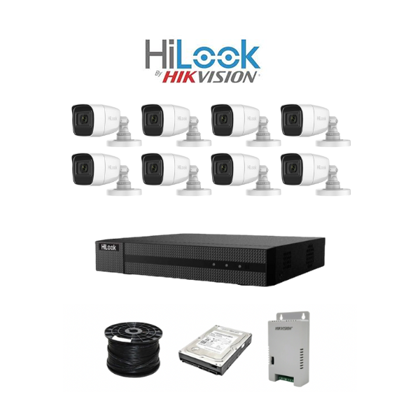 ** System with AUDIO ** HiLook by Hikvision 8ch Turbo HD kit - DVR - 8 x HD1080P Camera - 20M Night vision - Audio - 1TB HD - 100m Cable