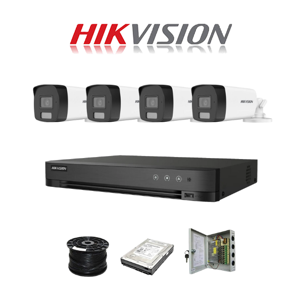 Hikvision 4ch 5MP Turbo HD kit - HD DVR - 4 x 3K 5MP Smart Hybrid Light Audio Camera - 1TB HDD - 100m Cable - 40m Night vision