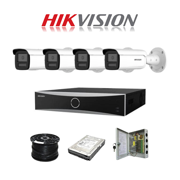 Hikvision ACUSENSE 4MP IP camera kit - 16ch 4K NVR - 4 x 4MP IP cameras - 1TB HDD - 100M cable - 80M Night vision