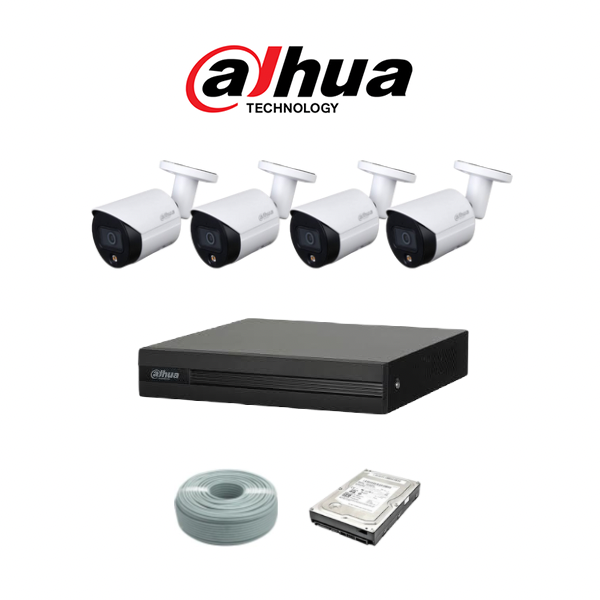 Dahua 8 Channel FULL COLOR 4MP IP POE Camera Kit - 8ch NVR - 4 x 4MP IP FULL COLOR cameras - 1TB HDD - 100M cable - 30M Night vision