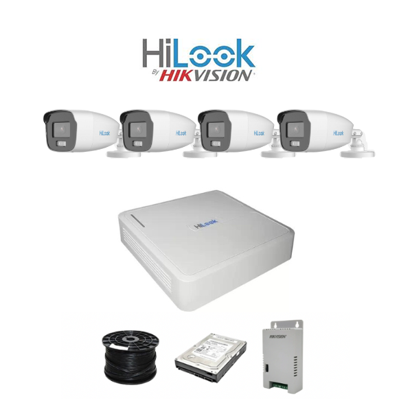 Colour Night vision - Hilook by Hikvision 4ch Turbo HD kit - 4 x 1080p ColorVu cameras - 40m Full colour night vision - 320GB HDD - 100m Cable