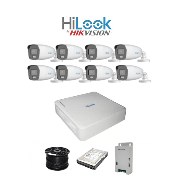 Colour Night vision - Hilook by Hikvision 8ch Turbo HD kit - 8 x 1080p ColorVu cameras - 40m Full colour night vision - 500GB HDD - 100m Cable