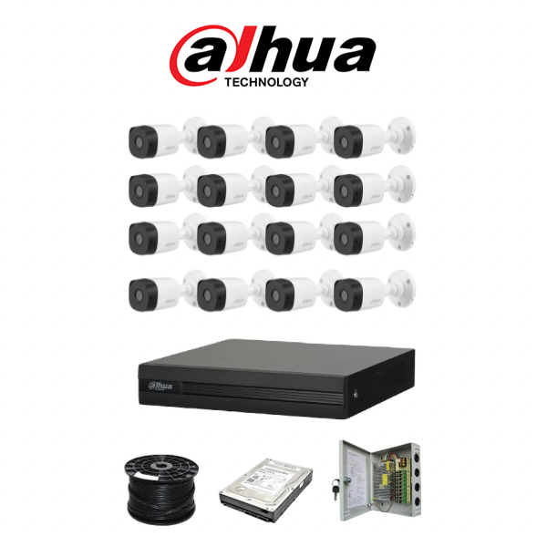 Dahua 16ch HDCVI kit - Pentra-Brid XVR - 16 x 1080P cameras - 20m Night vision - 1TB HDD - 100m cable