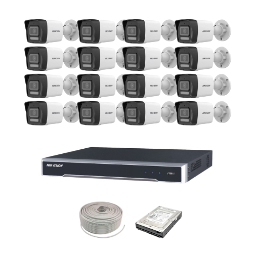 Hikvision 4MP IP Smart Hybrid camera kit, 16ch NVR with 16 POE, 16 x Hikvision 4MP IP bullet cameras 30m IR, 2TB HDD, 300m cable