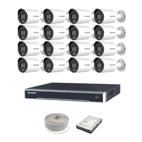 Hikvision 16ch IP ColorVu NVR kit - 16ch 4K NVR - 16 x 4MP IP ColorVu cameras - 2TB HDD -100m Cable - Colour Night Vision