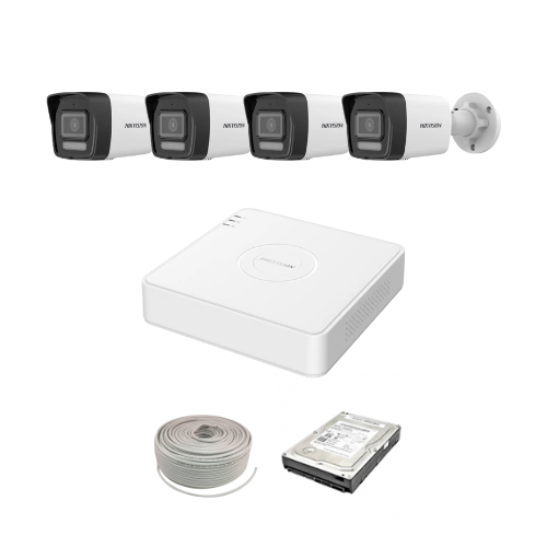 Hikvision Smart Hybrid 2MP IP Kit - 4ch NVR with 4POE, 4 x 2MP IP cameras 30m IR, 1TB HDD, 100m Cable