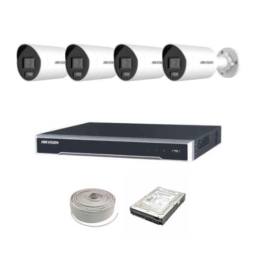 Hikvision 8ch IP ColorVu NVR kit - 8ch 4K NVR - 4 x 4MP IP ColorVu cameras - 2TB HDD -100m Cable - Colour Night Vision