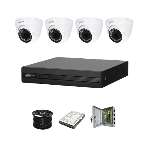 Dahua 4ch HDCVI kit - Pentra-Brid XVR - 4 x 1080P cameras - 20m Night vision - 500GB HDD - 100m cable | Indoor Domes