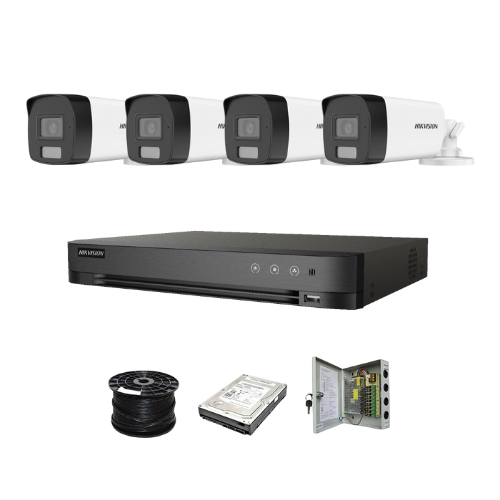 Hikvision 4ch 5MP Turbo HD kit - HD DVR - 4 x 3K 5MP Smart Hybrid Light Audio Camera - 1TB HDD - 100m Cable - 40m Night vision