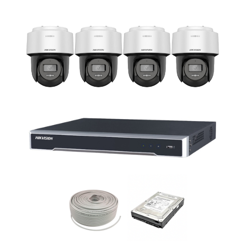 NEW! Hikvision 2MP IP Pan Tilt Camera Kit - 8ch NVR with 8 POE - 4 x 2 MP Fixed Outdoor Smart Hybrid-light PT Network Camera - 1TB HDD - 100m Cat5 cable