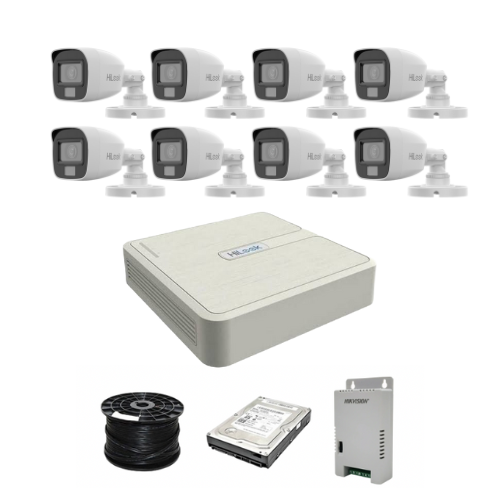 HiLook 2MP Dual Smart-Hybrid Light 8ch Turbo HD kit - DVR - 8 x HD1080P Hybrid Light Camera - 20M Night vision - 500GB HD - 100m Cable