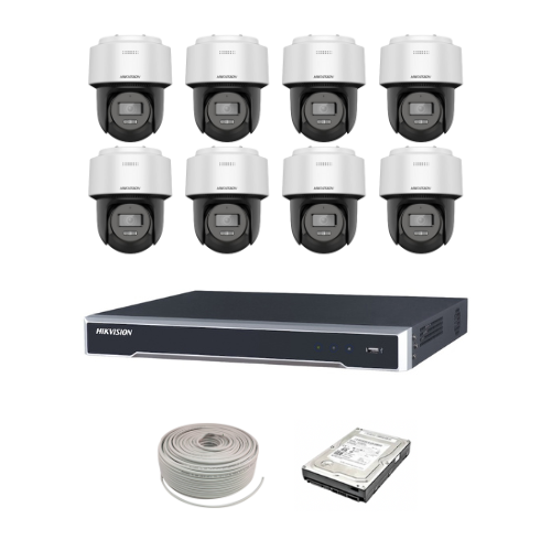 NEW! Hikvision 2MP IP Pan Tilt Camera Kit - 8ch NVR with 8 POE - 8 x 2 MP Fixed Outdoor Smart Hybrid-light PT Network Camera - 1TB HDD - 100m Cat5 cable