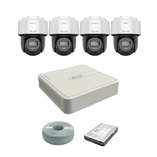 NEW! HiLook by Hikvision 4MP IP Pan Tilt Camera Kit - 8ch NVR with 8 POE - 4 x 4 MP IP Pan Tilt 0X DarkFighter IR Network Speed Dome - 1TB HDD - 100m Cat5 cable