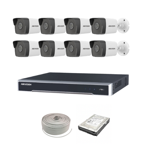 SALE! Hikvision 2MP IP camera kit - 8ch 4K NVR - 8 x 2MP IP cameras - 1TB HDD - 100M cable - 30M Night vision