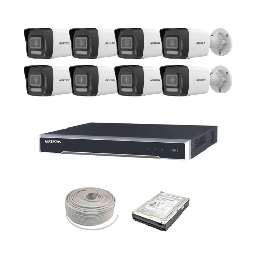 Hikvision Smart Hybrid 2MP IP camera kit - 8ch 4K NVR - 8 x 2MP IP cameras - 1TB HDD - 100M cable - 30M Night vision