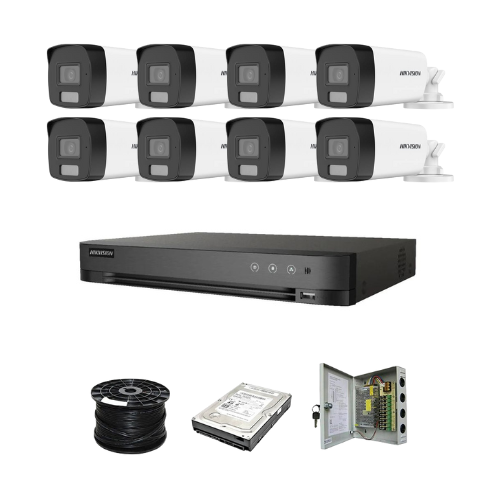 Hikvision 8ch 5MP Turbo HD kit - HD DVR - 8 x 3K 5MP Smart Hybrid Light Audio Camera - 1TB HDD - 100m Cable - 40m Night vision