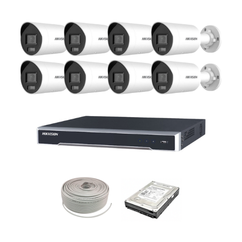 Hikvision 8ch IP ColorVu NVR kit - 8ch 4K NVR - 8 x 4MP IP ColorVu cameras - 2TB HDD -100m Cable - Colour Night Vision