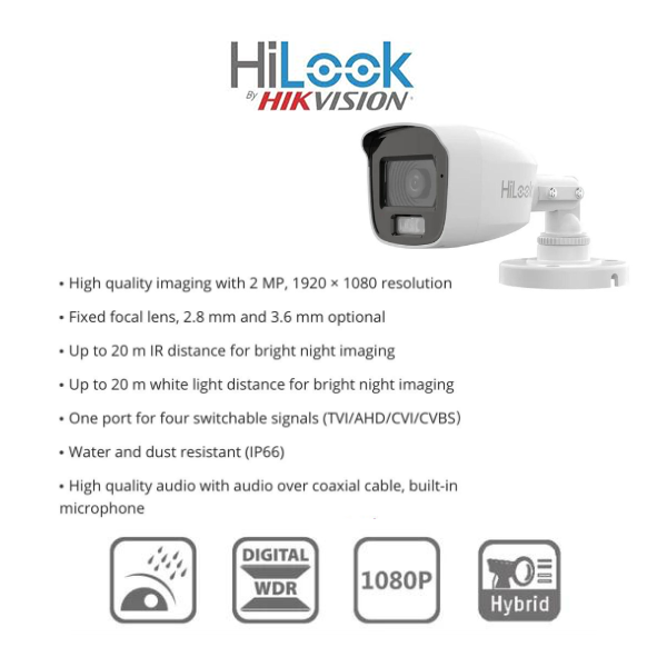 HiLook 2MP Dual Smart-Hybrid Light 16ch Turbo HD kit - DVR - 16 x HD1080P Hybrid Light Camera - 20M Night vision - 1TB HD - 100m Cable