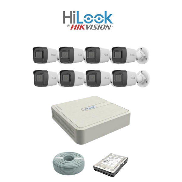 SALE! HiLook by Hikvision 2MP IP camera kit - 8ch NVR with 8 POE - 8 x 2MP IP cameras 30m IR - 1TB HDD - 100m Cat5 cable