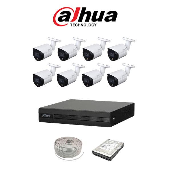 Dahua FULL COLOR 4MP IP POE Camera Kit - 8ch NVR - 8 x 4MP IP FULL COLOR cameras - 1TB HDD - 100M cable - 30M Night vision