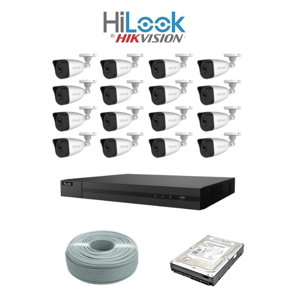 HiLook 2MP IP camera kit - 16ch NVR - 16 x 2MP IP cameras - 4TB HDD - 300M cable - 30M Night vision
